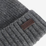 Barbour CARLTON Mens Beanie Grey detail view featuring knitted wool-blend and fleece lining with branding on the front.