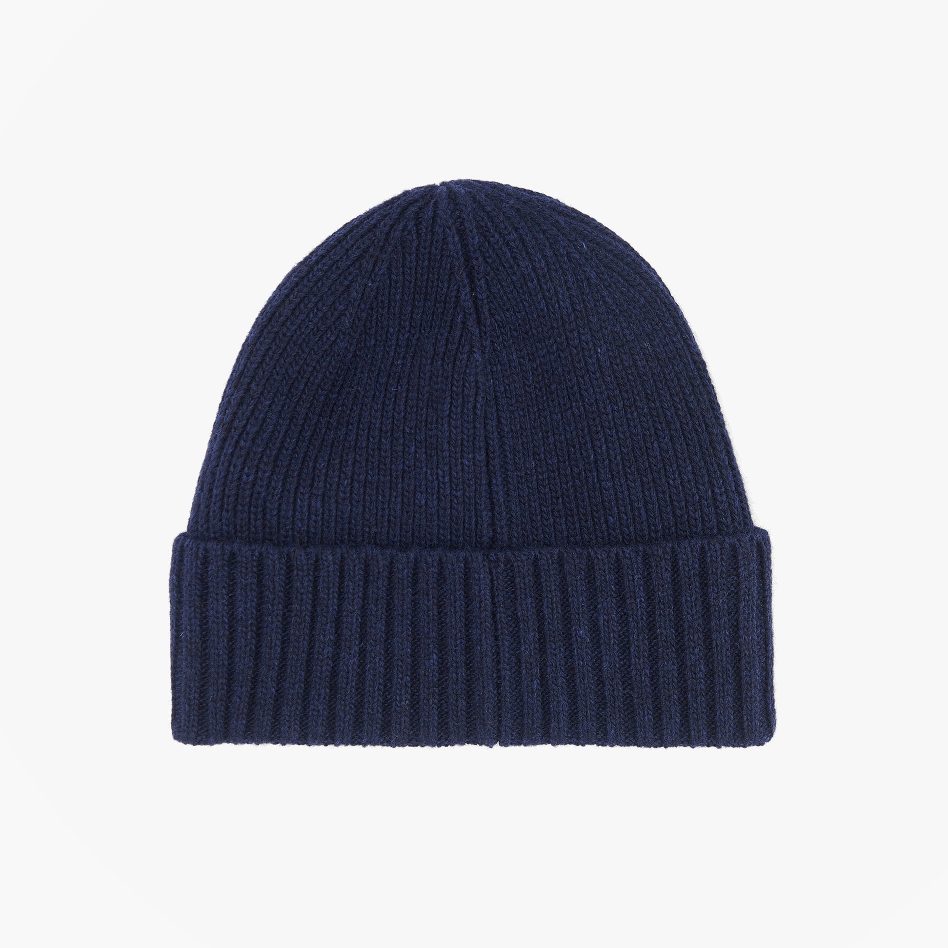 Barbour CARLTON Mens Beanie Navy top view showing ribbed texture and folded cuff design.