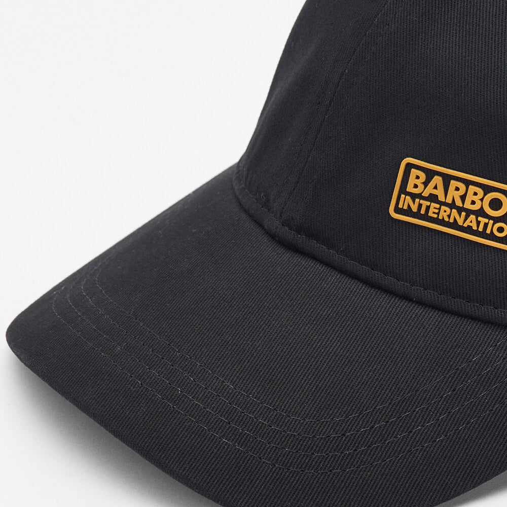 Barbour NORTON DRILL Mens Sports Cap Black detail view showing front logo and cap structure.