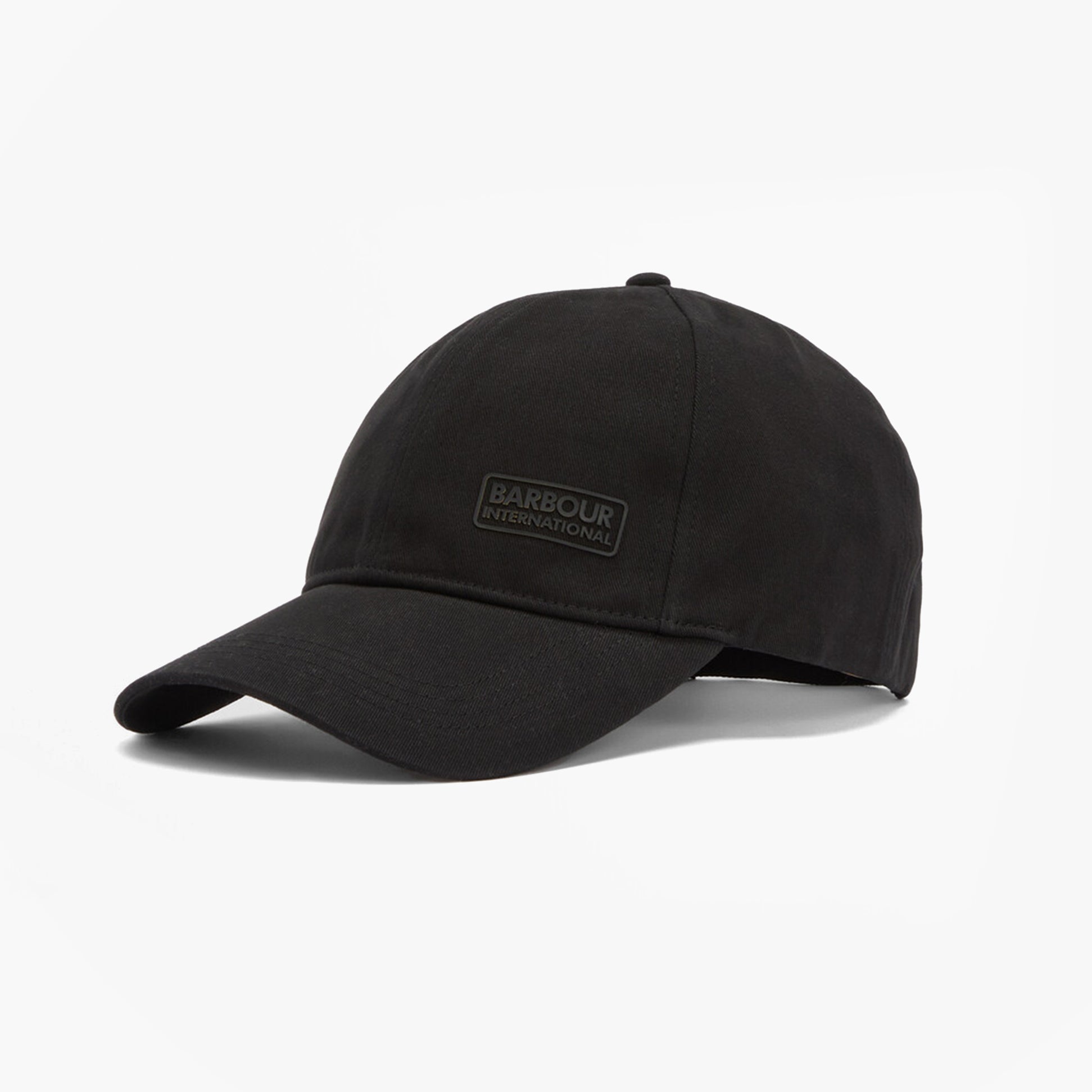 Barbour NORTON Drill Cap Mens Snapback Caps Black/Shadow side view showing black baseball cap with logo.