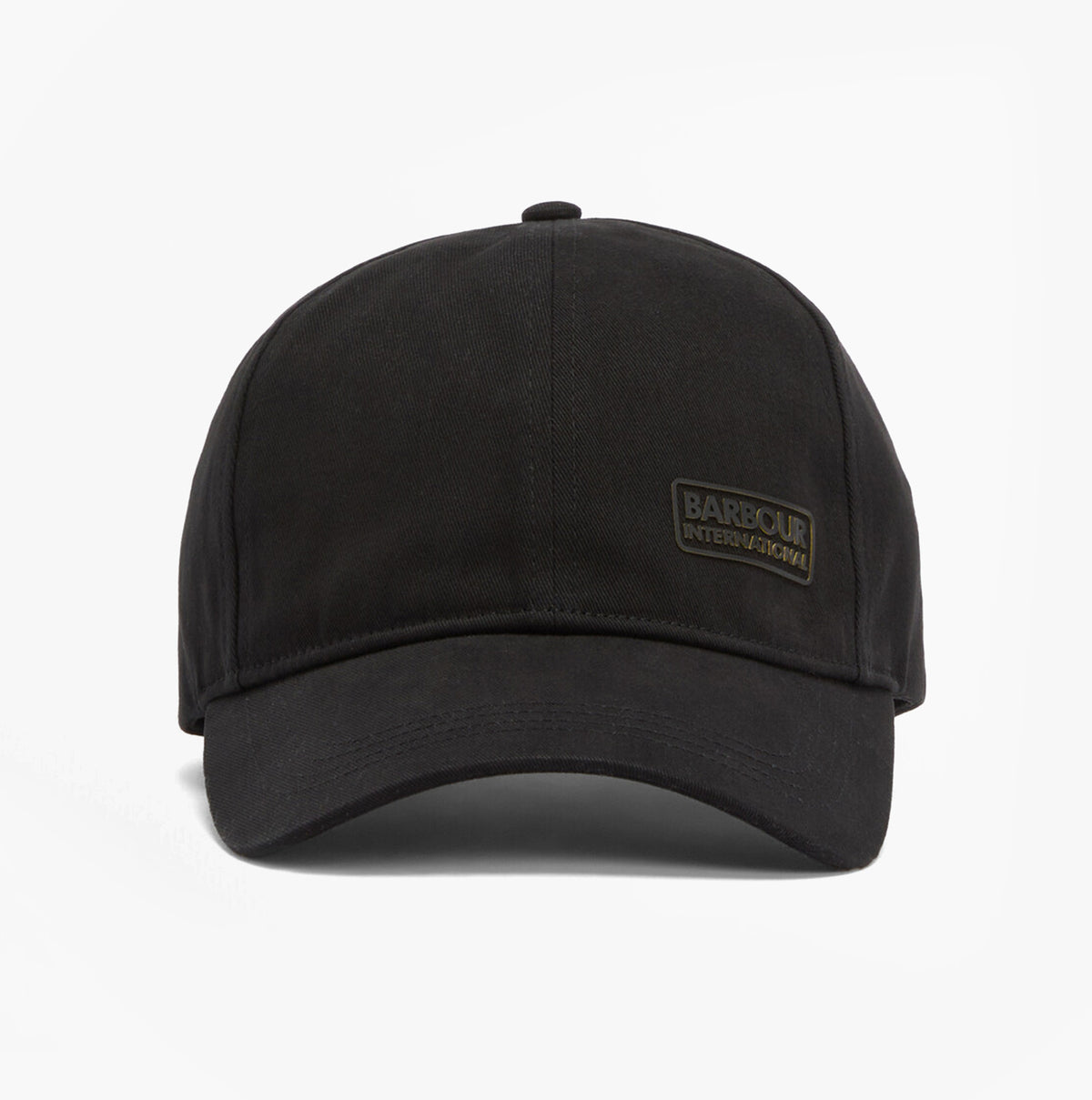 Barbour NORTON Drill Cap Mens Snapback Caps Black/Shadow front view showcasing the cap's design and logo.