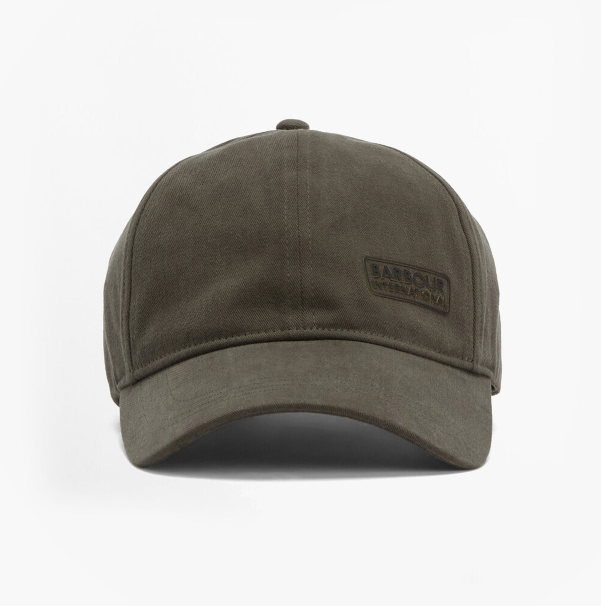 Barbour NORTON Drill Cap Mens Snapback Caps Sage/Shadow front view showing logo detail.