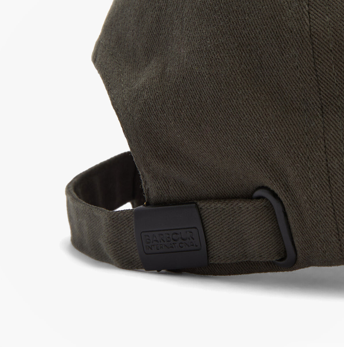 Barbour NORTON Drill Cap Mens Snapback Caps Sage/Shadow side view showing the adjustable strap detail.