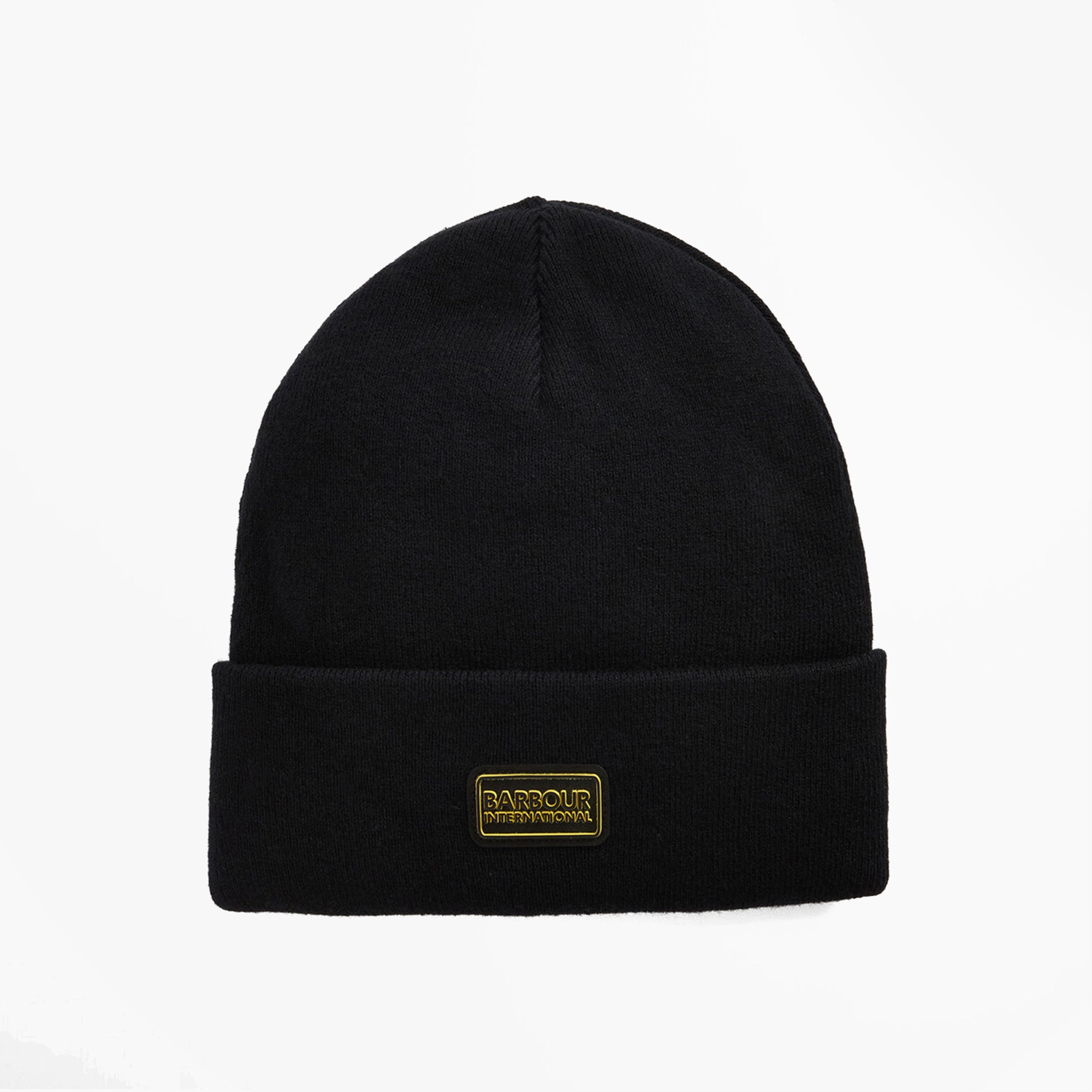 Barbour SENSOR LEGACY Mens Beanie Black/Shadow top view showing black beanie with logo detail.