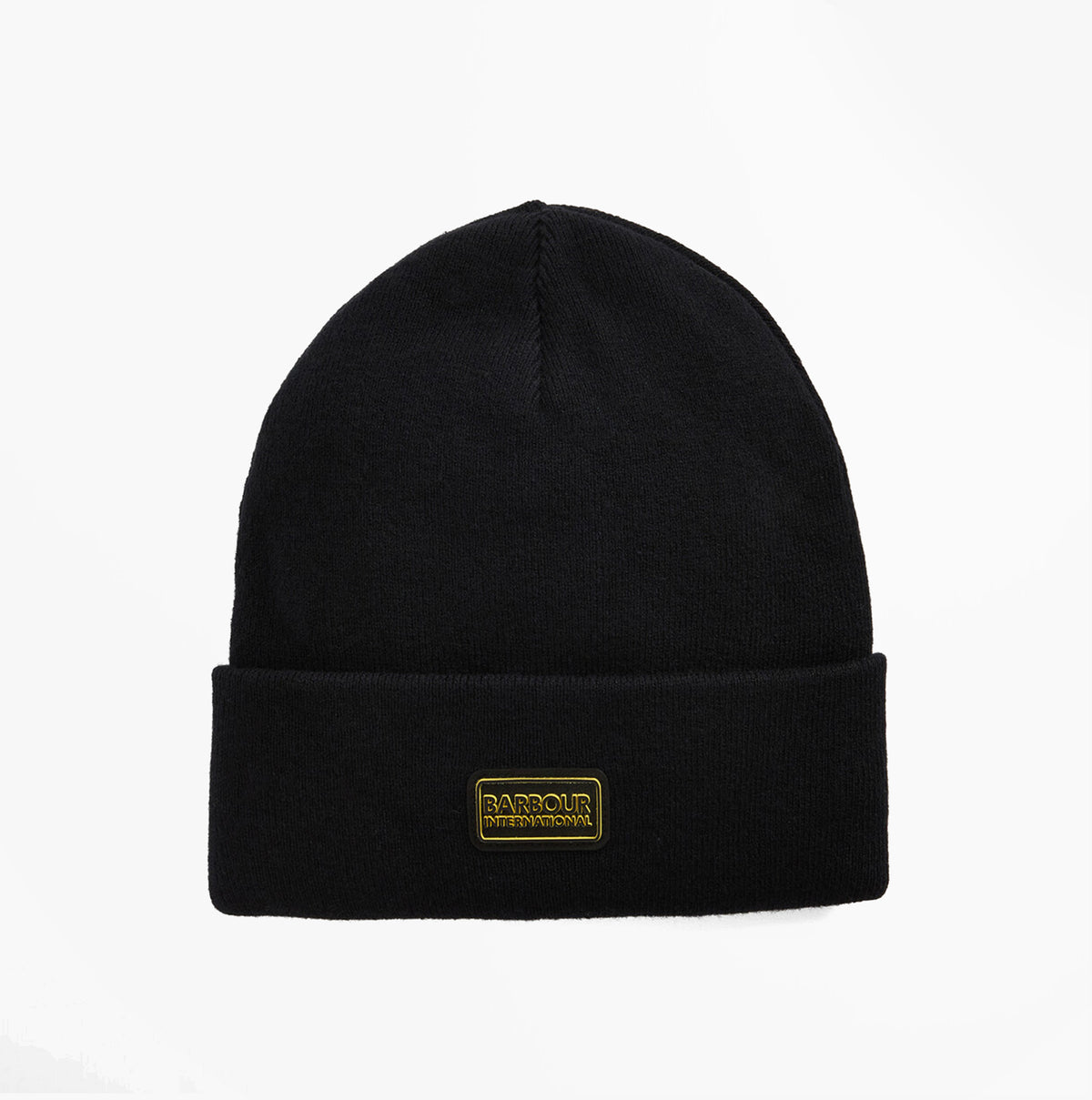 Barbour SENSOR LEGACY Mens Beanie Black/Shadow top view showing black beanie with logo detail.