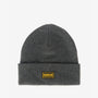 Barbour SENSOR LEGACY Mens Beanie Grey Marl front view showcasing turnup hem and silicone branded badge.