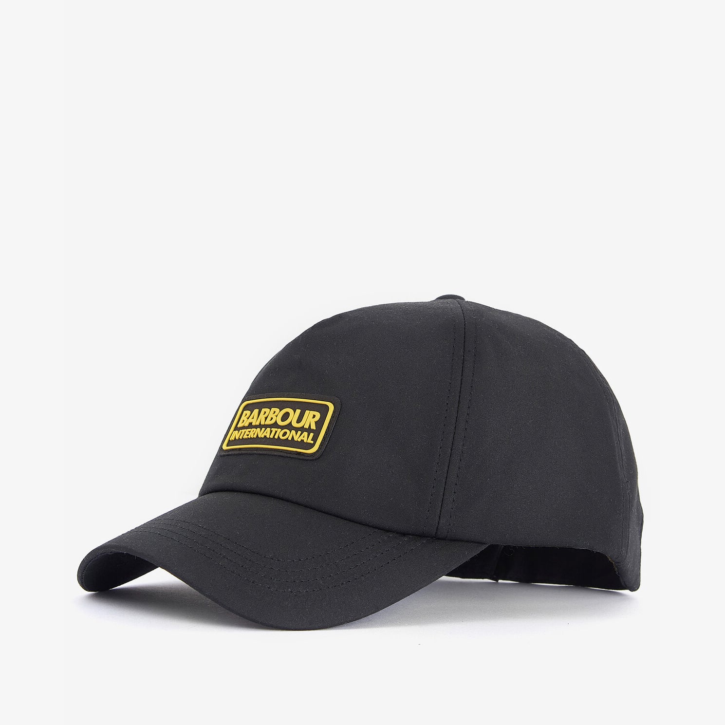 Barbour LEGACY WAXED COTTON Mens Sports Cap Black side view showing adjustable back strap and yellow logo.