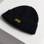 Barbour SWEEPER LEGACY Mens Beanie Black side view showing ribbed texture and silicone logo badge