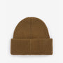 Barbour FLEX Mens Beanie Military Olive in top view showcasing knitted texture and turnup hem.