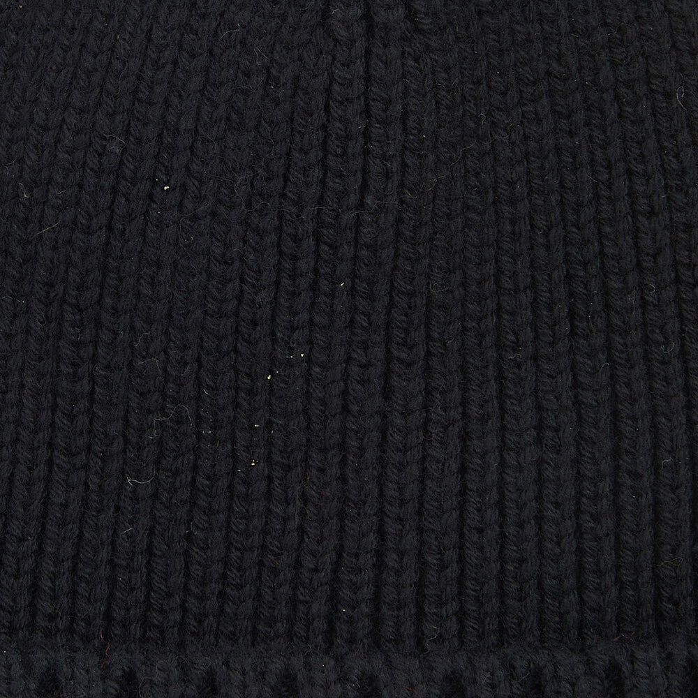 Barbour CHESTER Mens Beanie Black detail view showing rib-knit design and turnup hem.