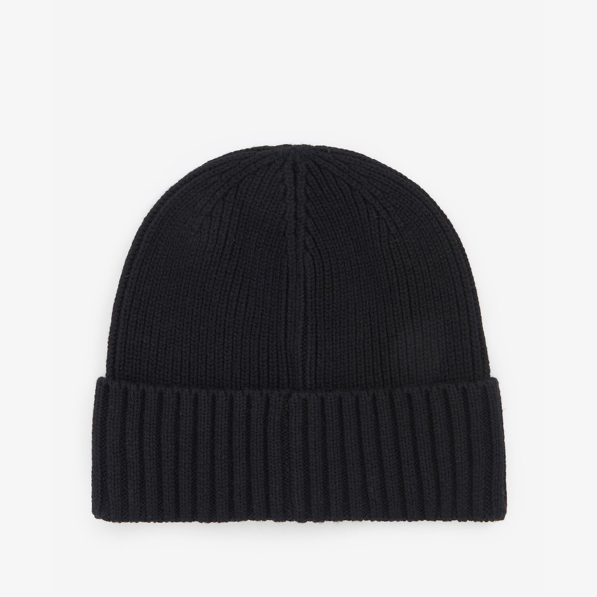 Barbour CHESTER Mens Beanie Black top view showing rib-knit design and turnup hem.