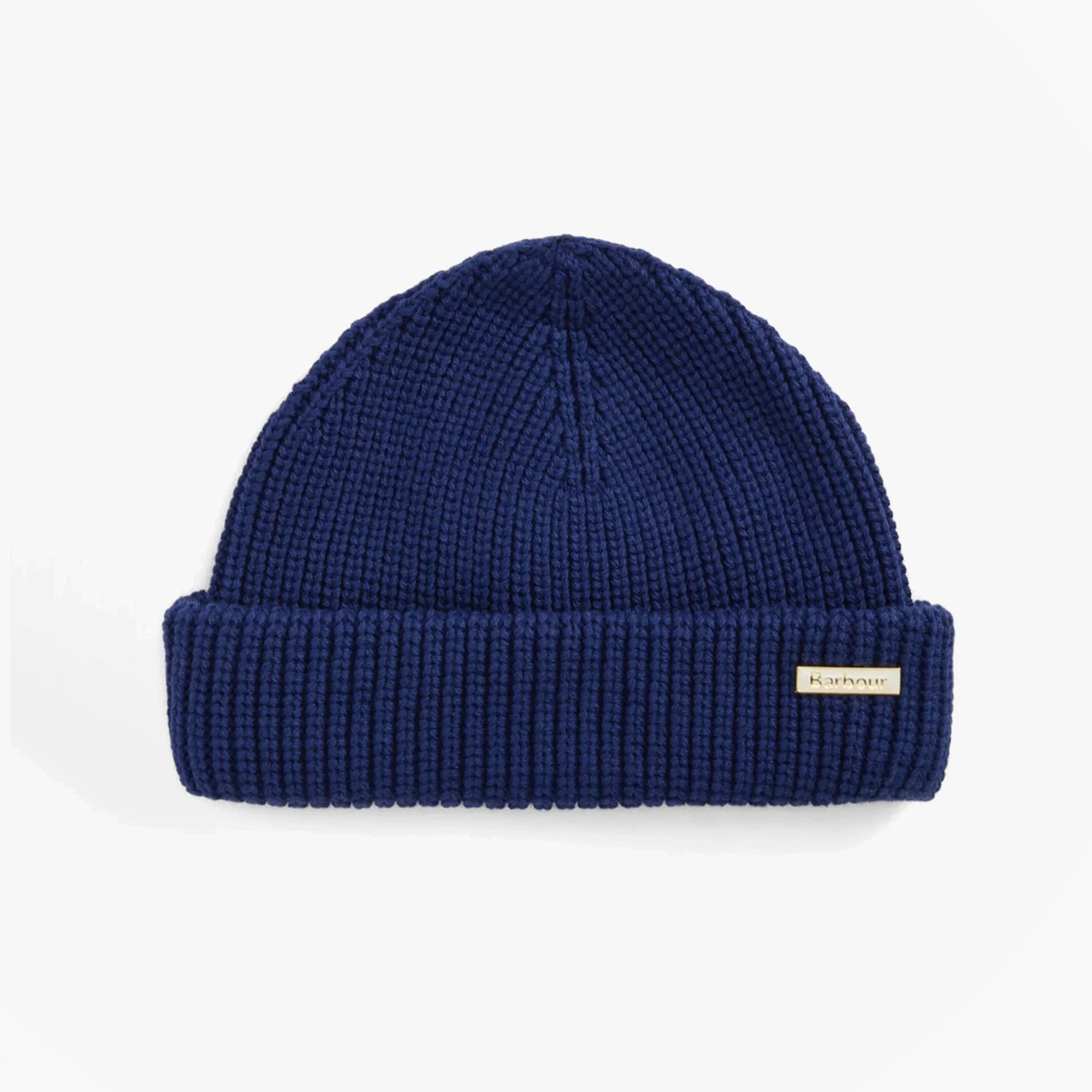 Barbour MOSELY Mens Beanie Inky Blue front view, ribbed knit design, perfect for warmth and style.