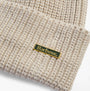 Barbour MOSELY Mens Beanie Mist detail view showing textured knit and logo badge.