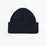 Barbour CRAYWELL Mens Beanie Navy top view showcasing ribbed knit design and folded brim.