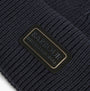 Barbour CRAYWELL Mens Beanie Navy detail view showcasing the woven texture and logo patch.