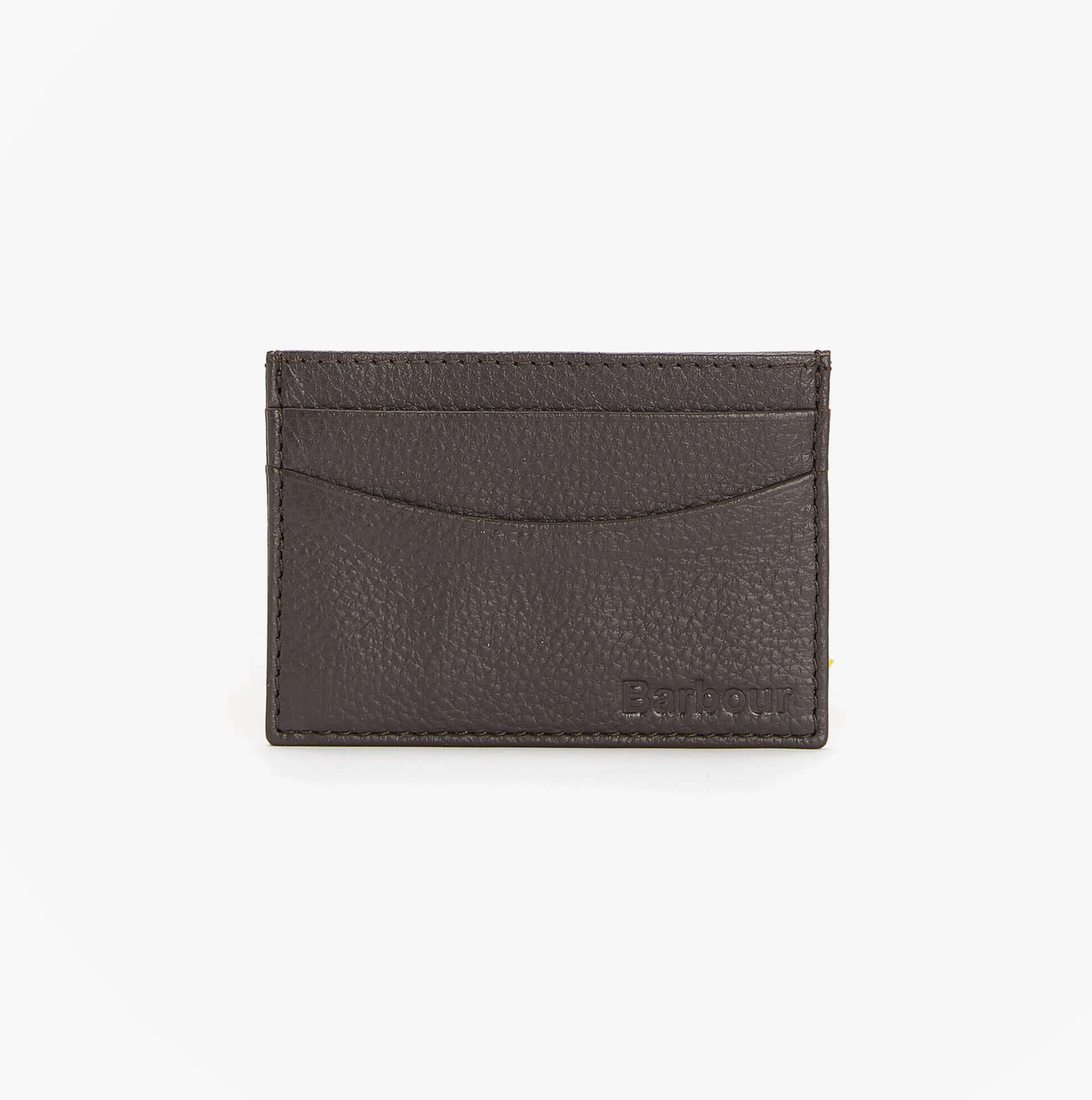Barbour AMBLE LEATHER Mens Card Holder Dark Brown front view showing textured leather and card slots.