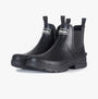 Barbour NIMBUS Mens Wellington Boots Black side view showcasing rubber upper, elasticated side panels, and ankle height.
