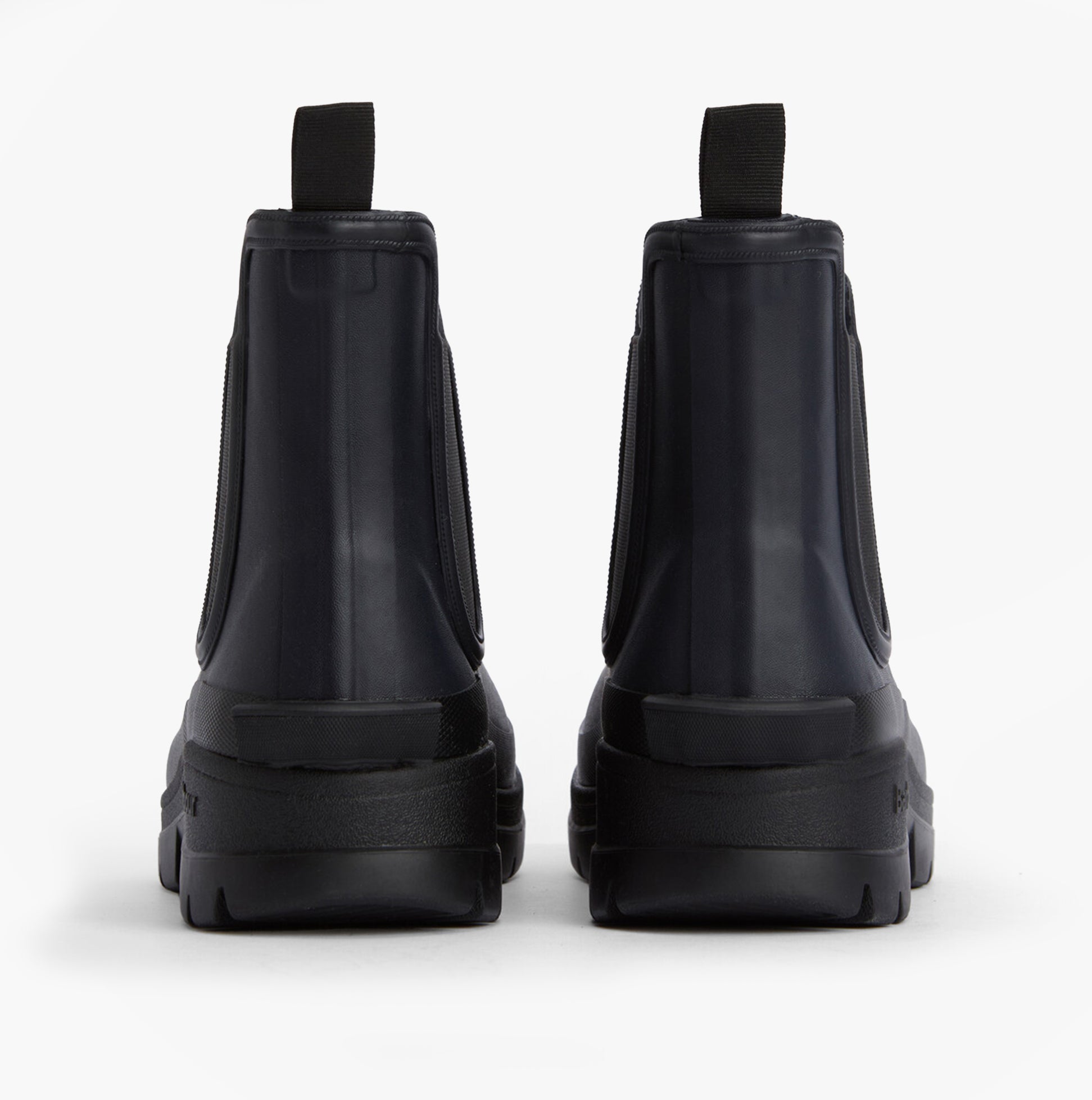Barbour NIMBUS Mens Chelsea Wellies Navy rear view featuring elasticated side panel and rubber sole.