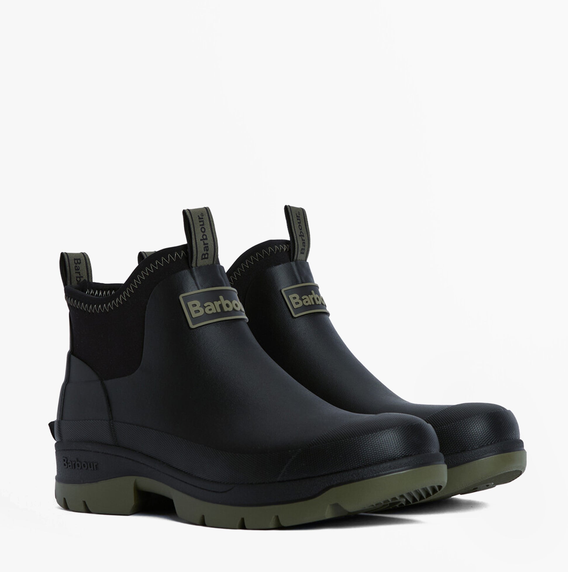 Barbour RIDGE Mens Wellies Black side view showing rubber upper and ankle-height design.