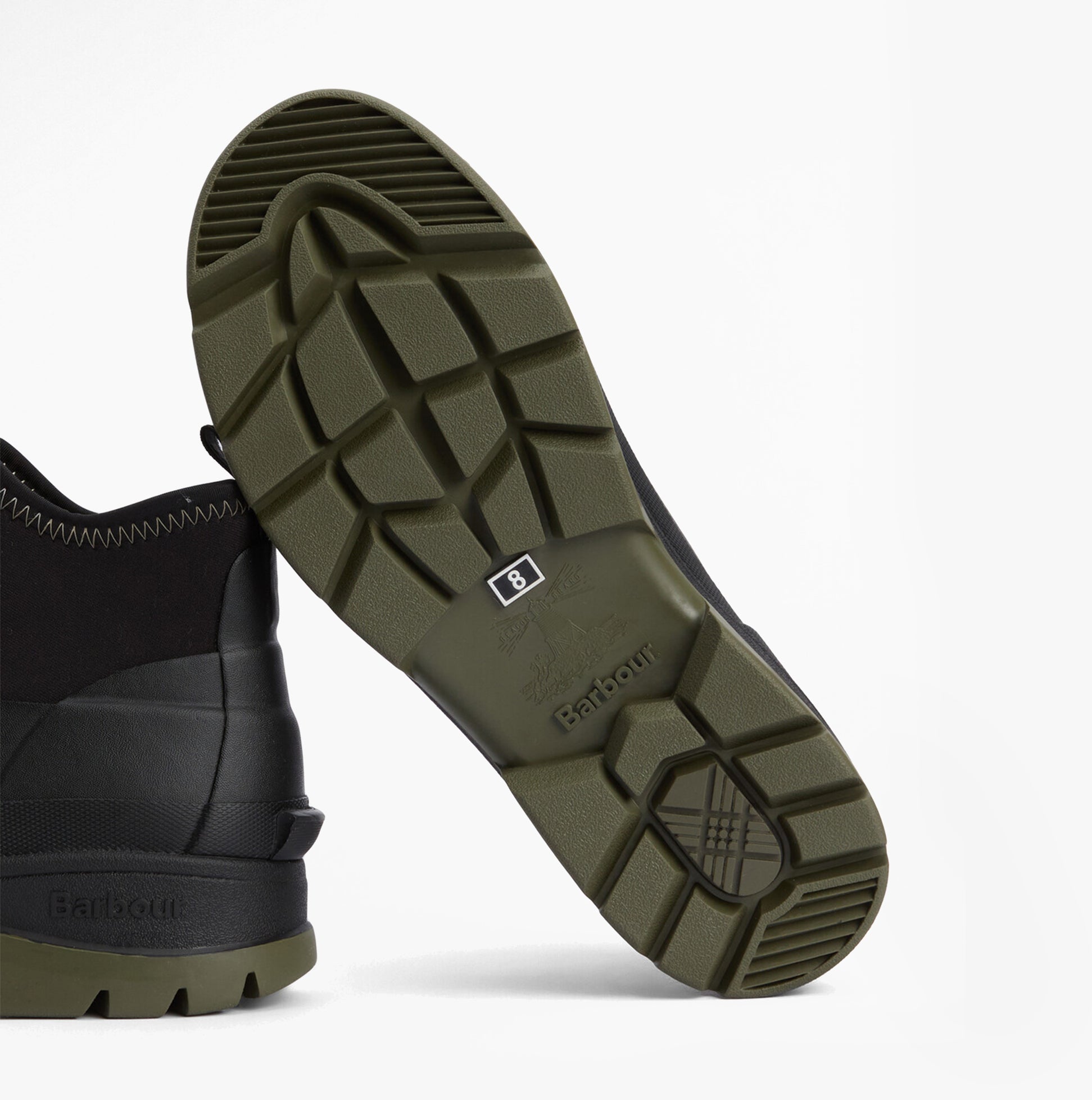 Barbour RIDGE Mens Wellies Black sole view showing rubber traction and comfort design, features Barbour branding.