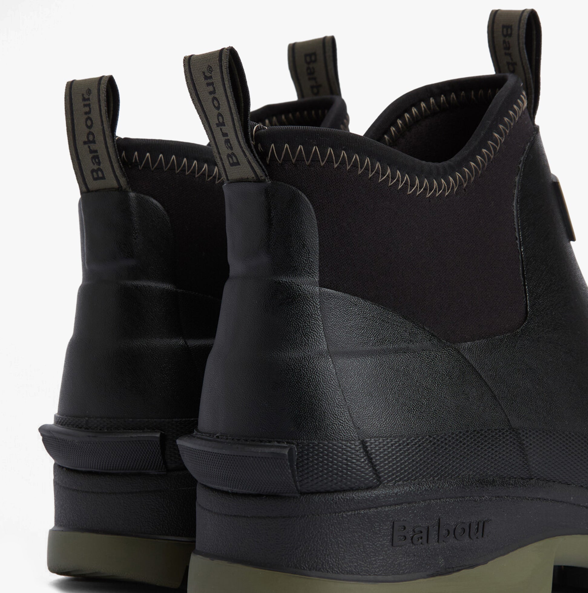Barbour RIDGE Mens Wellies Black rear view showcasing rubber upper and pull-on design.