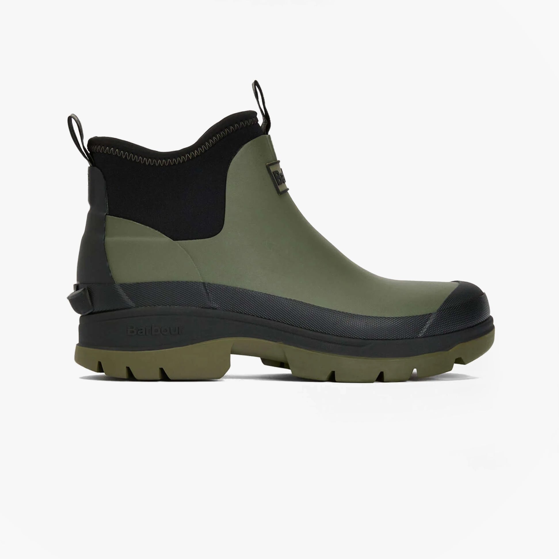 Barbour RIDGE Mens Wellies Uniform Green side view featuring synthetic upper, rubber sole, and pull-on design.