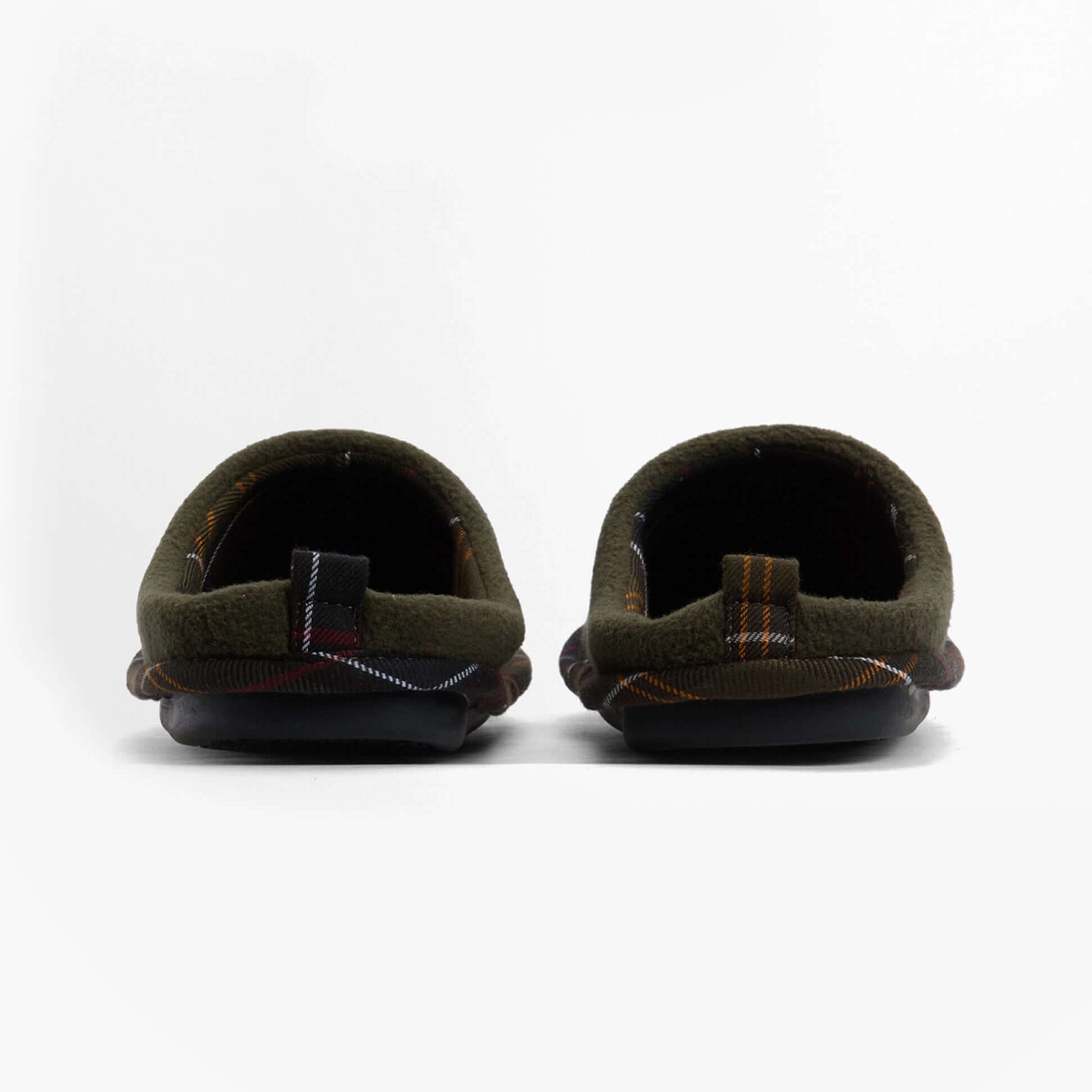 Barbour HEXHAM Mens Mule Slippers Olive back view showing soft lining and slip-on design.
