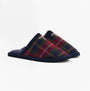 Barbour EVERITT Mens Mule Slippers Winterberry Tartan side view showing stylish tartan design and slip-on comfort.