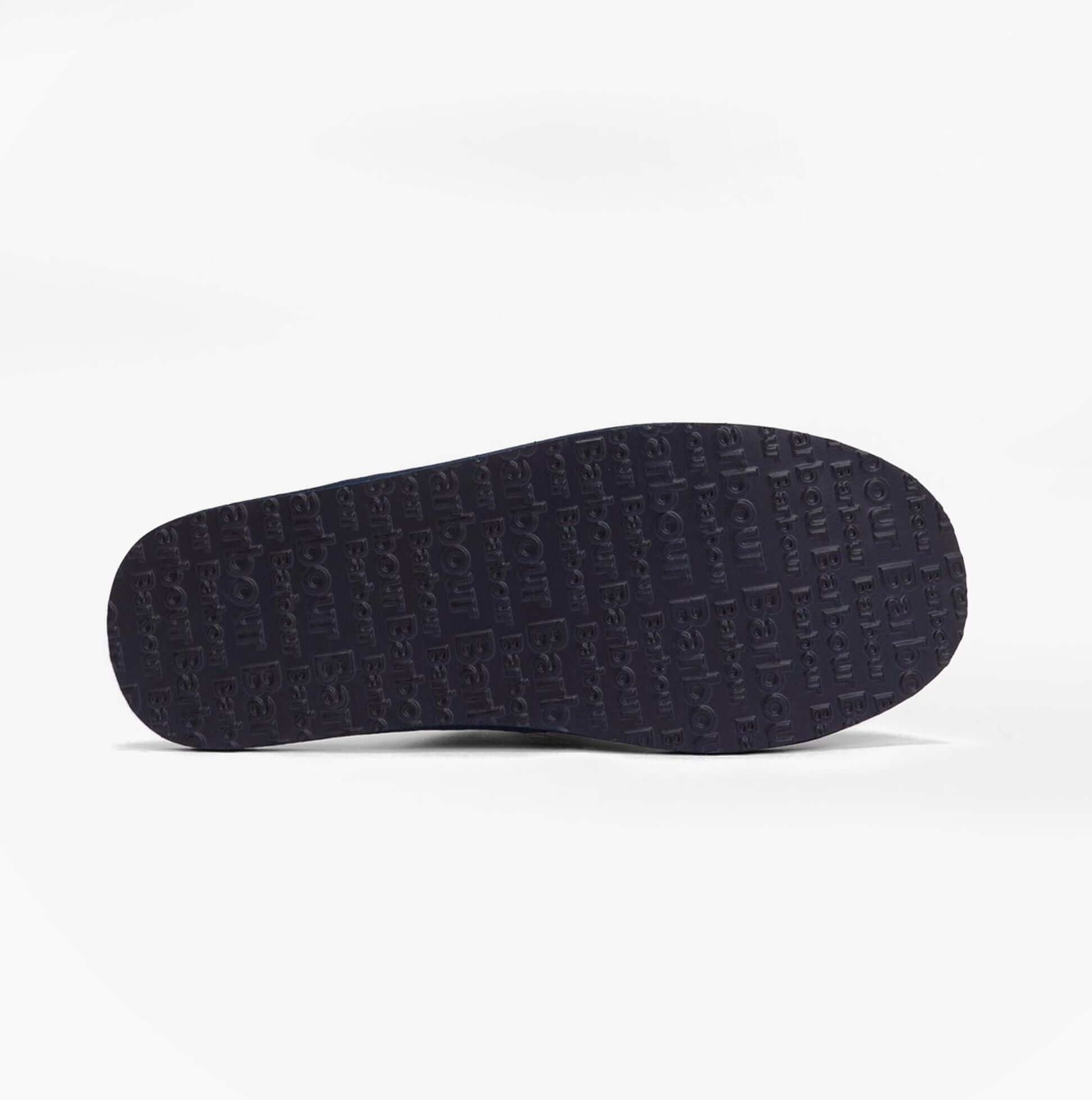 Barbour EVERITT Mens Mule Slippers Winterberry Tartan sole view showing non-slip design and comfortable EVA material.