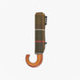 Barbour TARTAN MINI Classic Umbrella side view with patterned sleeve and wooden handle