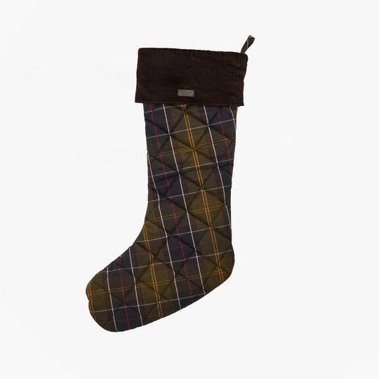 Barbour CHRISTMAS STOCKING Mens Classic Tartan side view showing tartan design and embossed logo badge.
