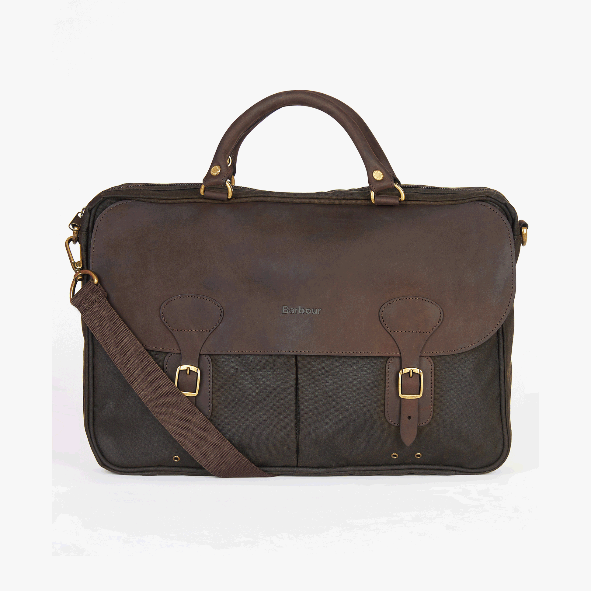 Barbour WAX LEATHER Unisex Adults Laptop Bag Olive