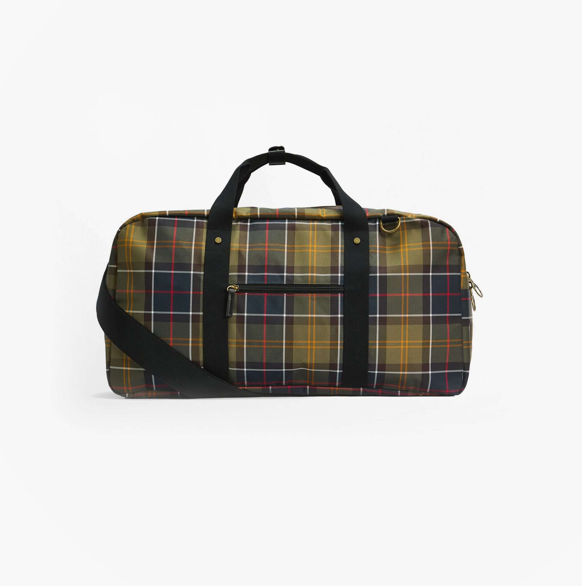 Barbour TORRIDON TARTAN Holdall Bag Classic Tartan side view with zip closure, featuring classic tartan pattern.