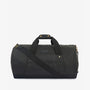 Barbour EXPLORER WAX Unisex Adults Duffle Bag Black front view with webbed handles and shoulder strap.