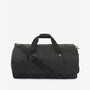 Barbour EXPLORER WAX Unisex Adults Duffle Bag Black front view with webbed grab handles and adjustable strap.