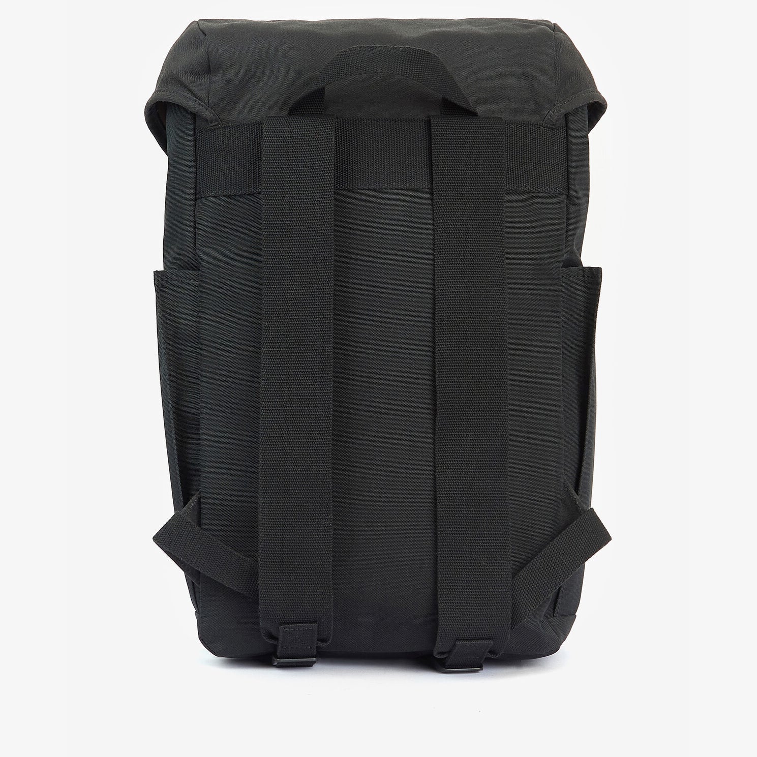Barbour ESSENTIAL WAX BACKPACK Unisex Adults Backpack Black back view showcasing straps and outer pockets.
