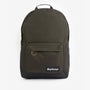 Barbour HIGHFIELD CANVAS BACKPACK Unisex Adults Canvas Backpack Navy/Olive front view showing outer pocket and brand label.