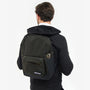 Barbour HIGHFIELD CANVAS BACKPACK Unisex Adults Canvas Backpack Navy/Olive rear view with zip closure and aged brass effect puller