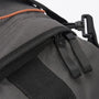 Detail view of Barbour ARWIN CANVAS Unisex Adults Duffle Bag Charcoal/Ginger showing zipper and strap features.