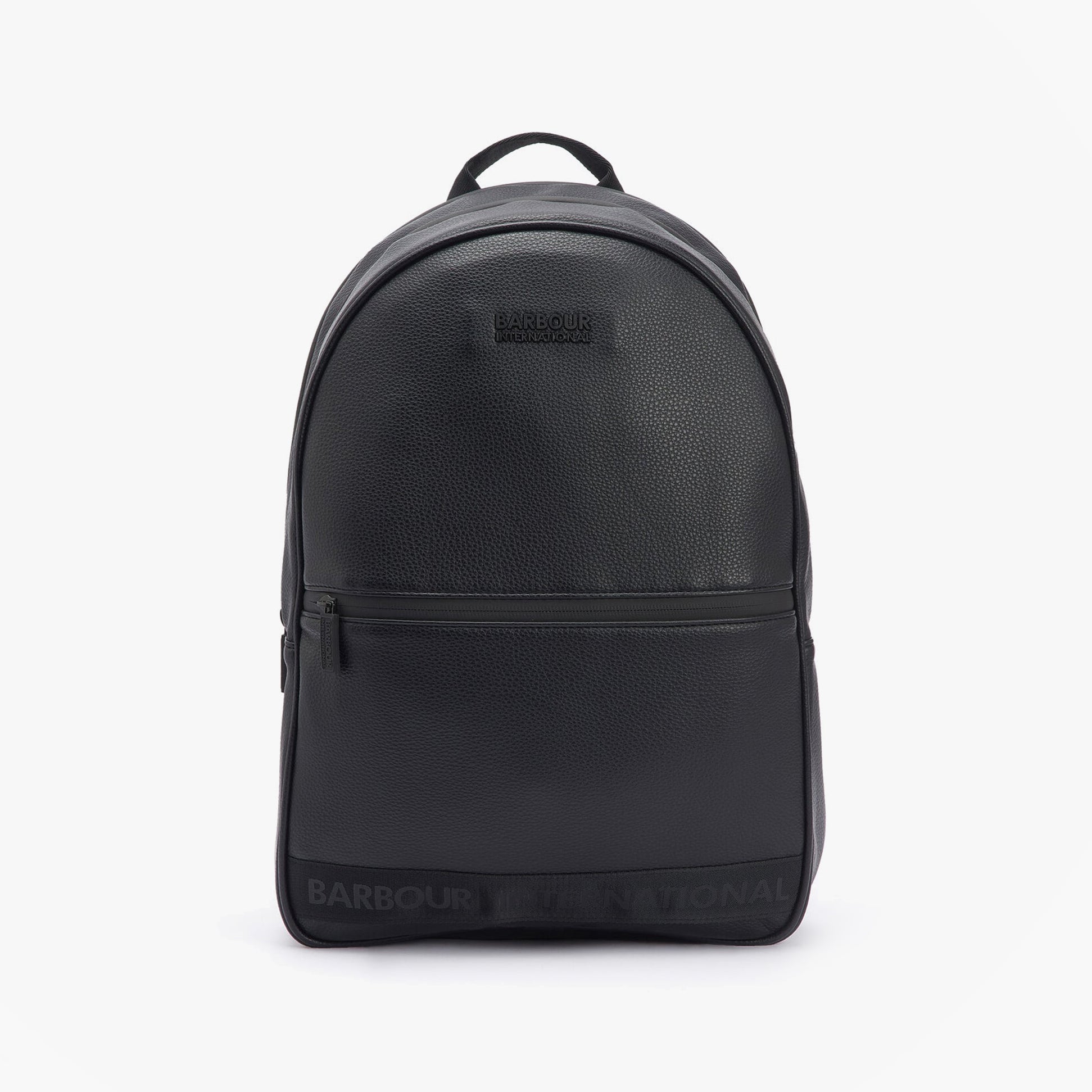 Barbour KILBURN BACKPACK Unisex Adults Backpack Black front view with zip closure and faux leather finish.