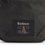 Barbour FIELD WAX Mens Crossbody Bag Olive/Black detail view of logo on bag.
