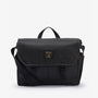 Barbour FIELD WAX Unisex Adults Messenger Bag Black front view with adjustable strap and buckle closure.