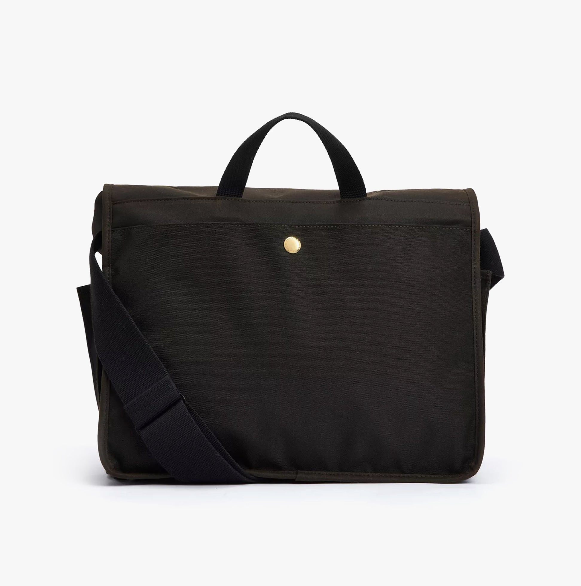 Barbour FIELD WAX Unisex Adults Messenger Bag Olive front view with adjustable strap and grab handle.