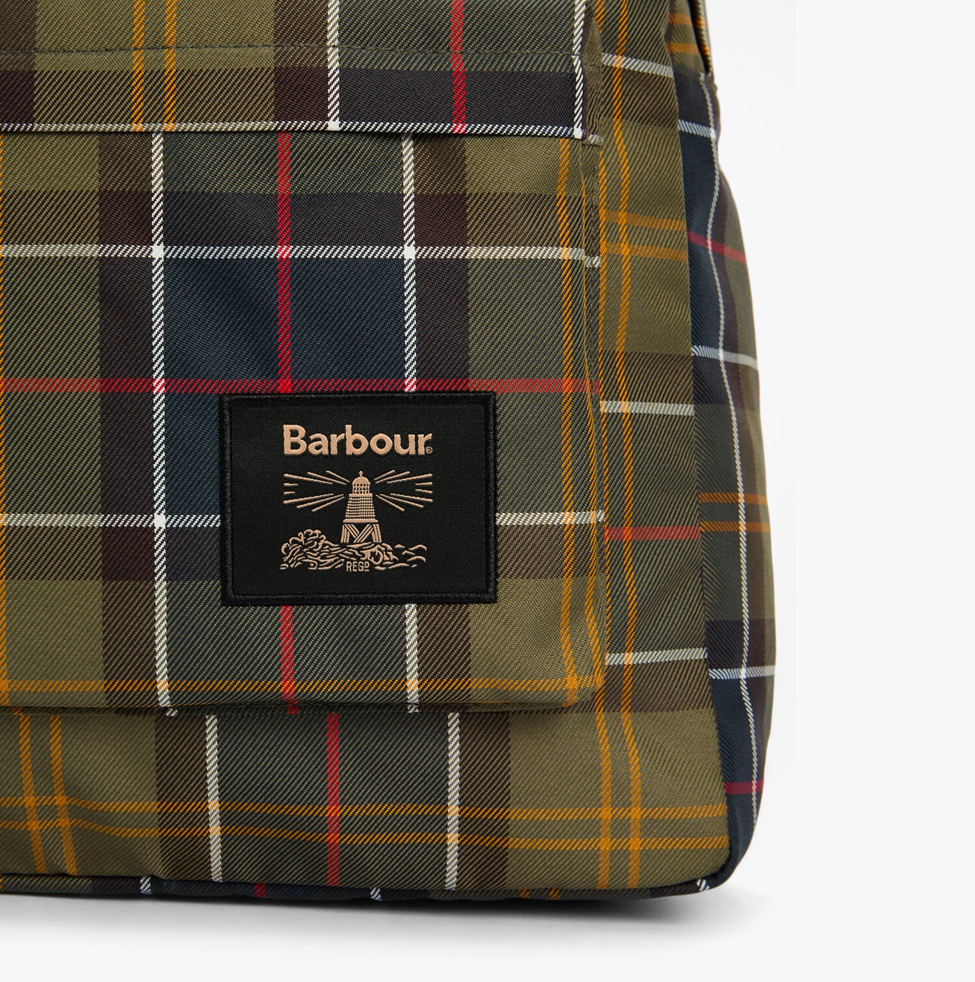 Barbour TORRIDON TARTAN Backpack Mens Backpack/Rucksack Classic Tartan detail view showcasing the plaid pattern and logo.