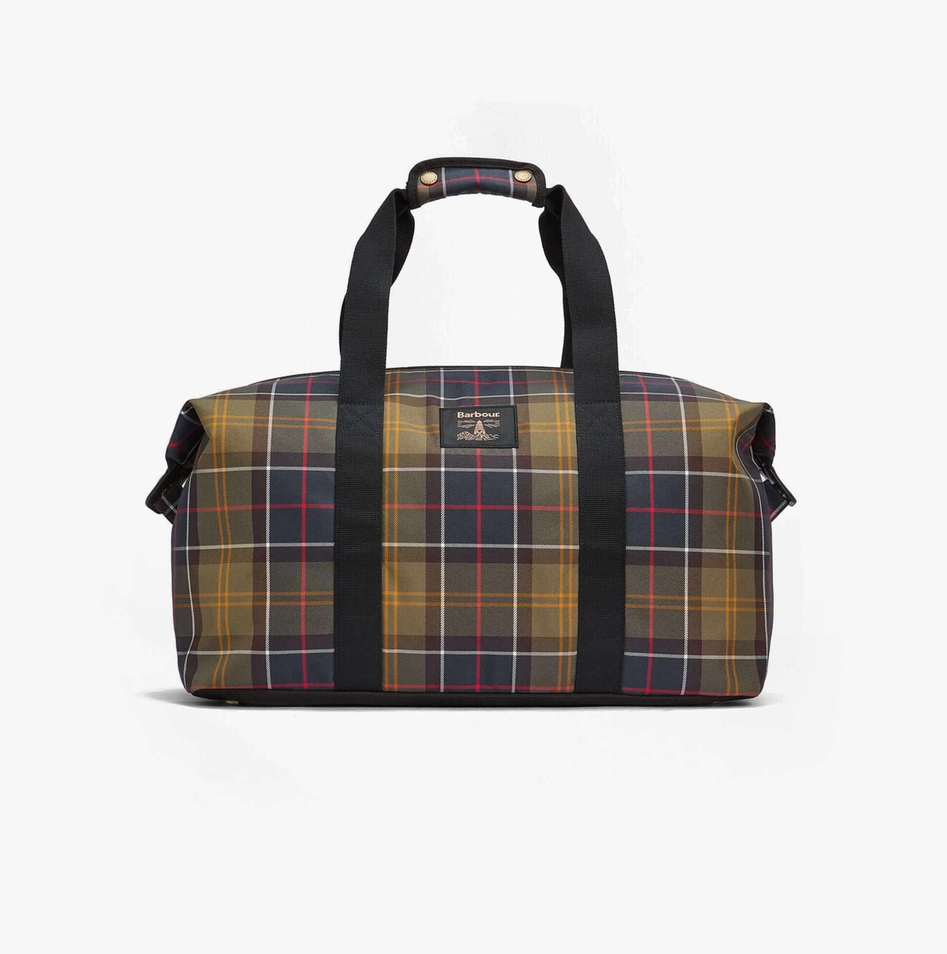 Barbour TORRIDON TARTAN Carry All Bag Classic Tartan front view with zip closure and black handles.