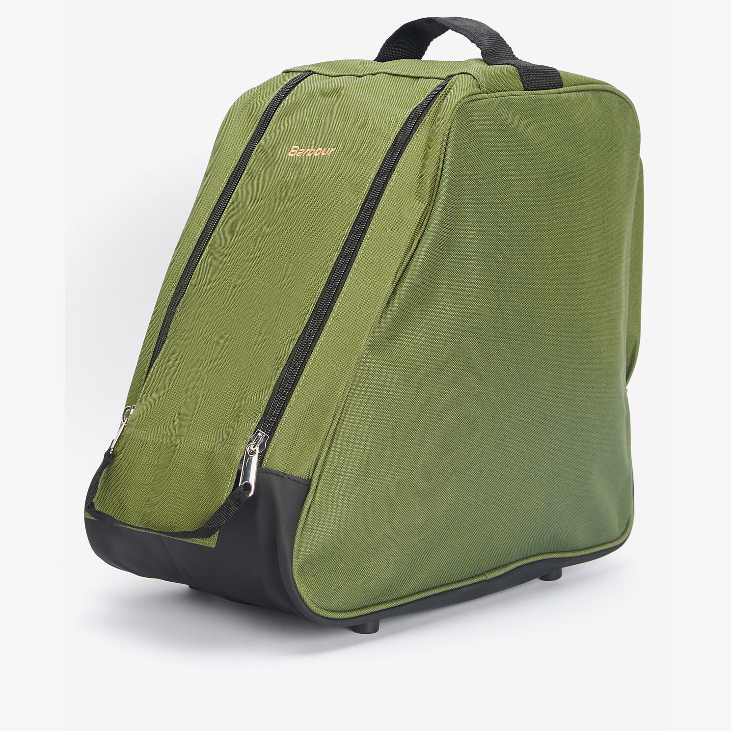 Barbour BOOT BAG Unisex Adults Boot Bag Green side view showing zip closure and textured polyamide material.