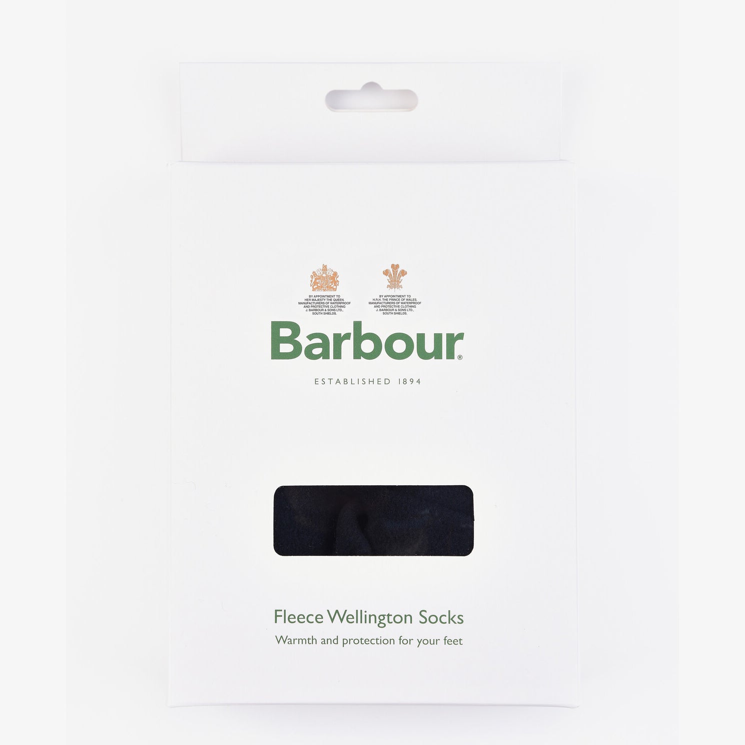Barbour FLEECE WELLINGTON Socks Unisex Adults Navy packaging front view, showcasing brand and product details.