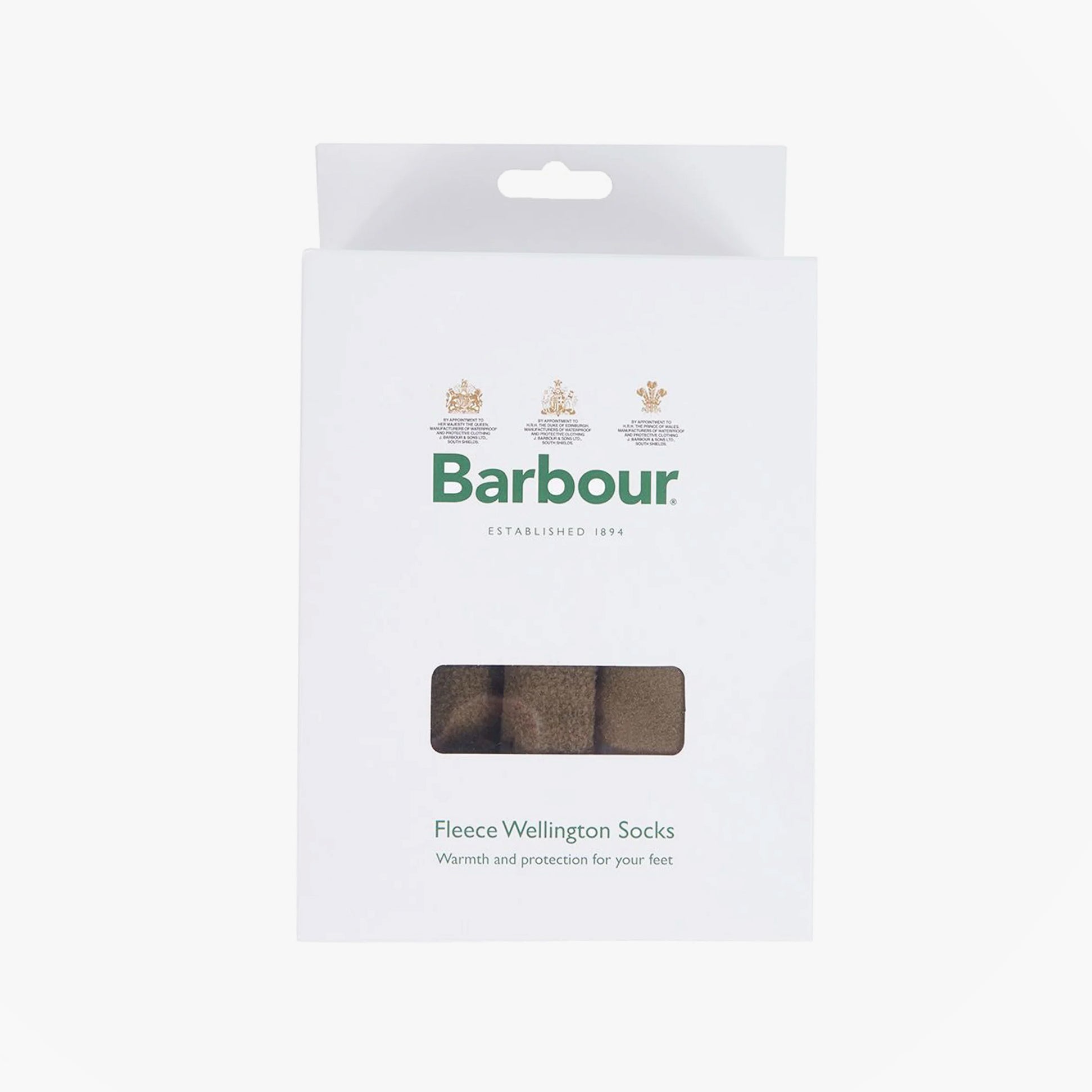 Barbour Fleece Wellington Unisex Socks Olive packaging front view showcasing warmth and protection for your feet.