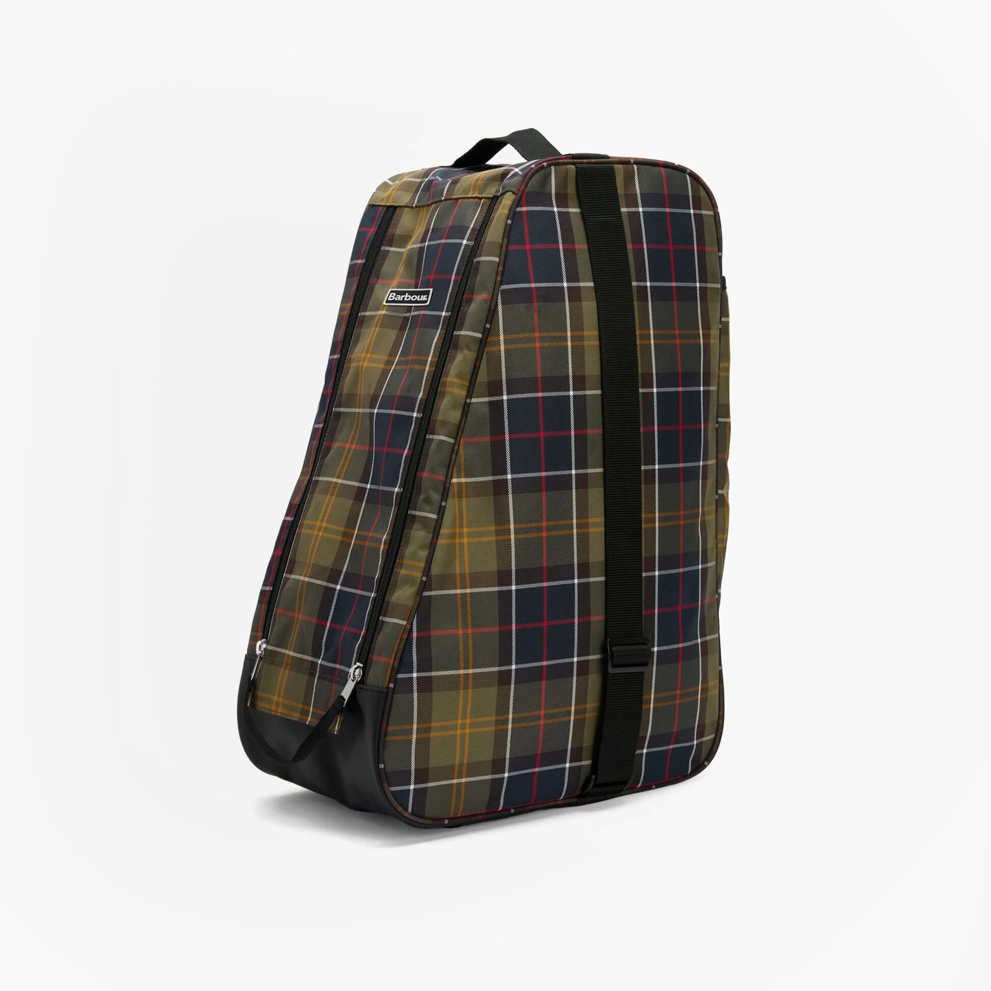 Barbour TARTAN WELLINGTON Boot Bag Classic Tartan side view, zip closure, 100% polyester, stylish boot storage.