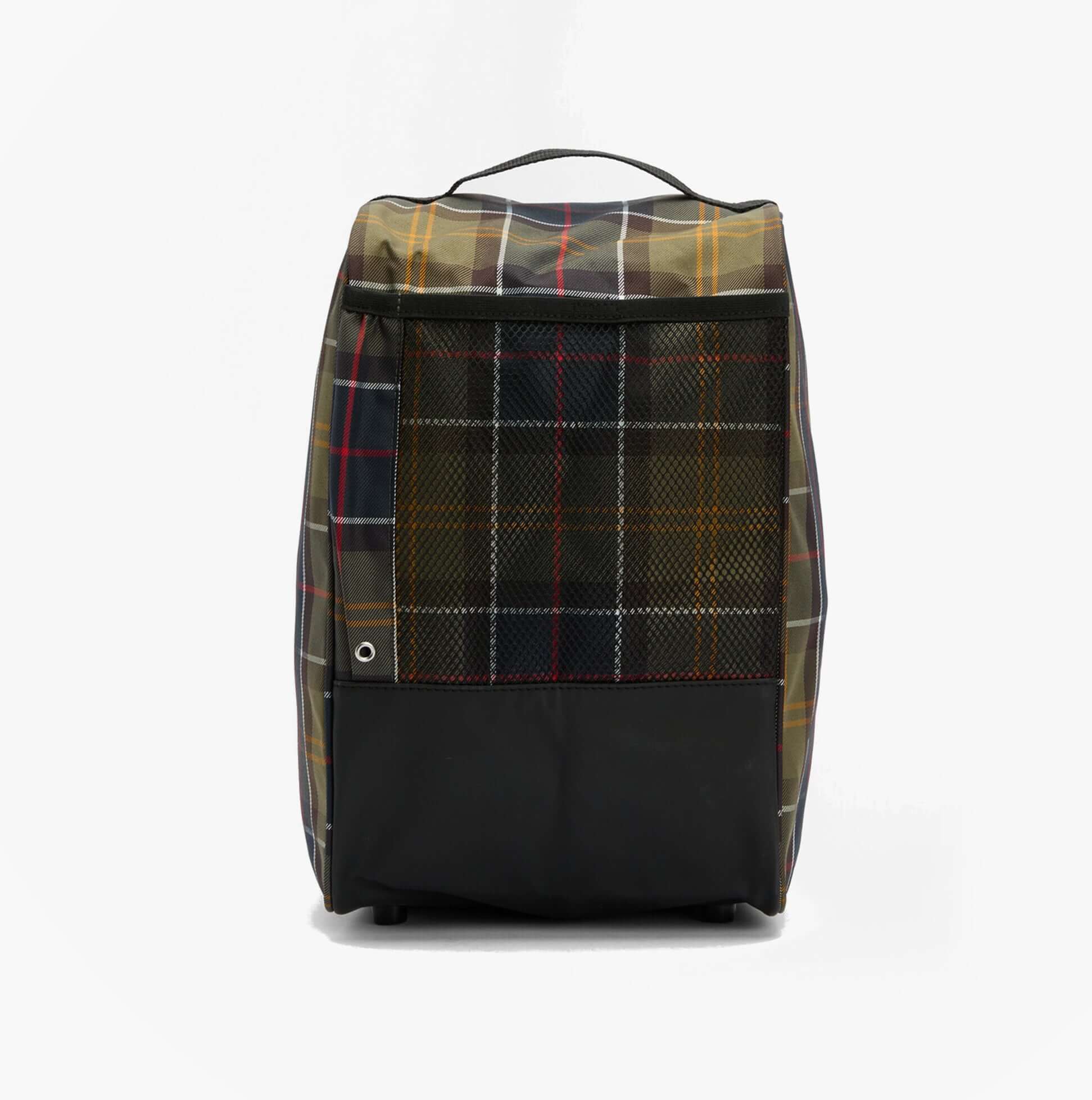 Barbour TARTAN Boot Bag Classic Tartan back view with zip closure and polyester material.